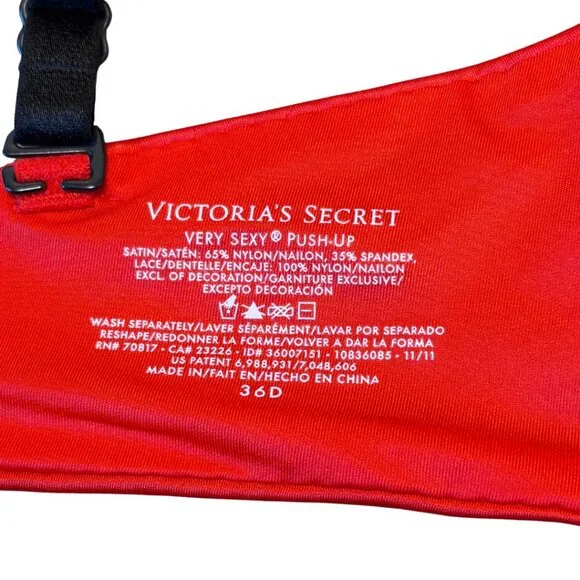 Victoria’s Secret Very Sexy Push-Up Bra | Red & Black Lace | Size 36D - Picture 7 of 7
